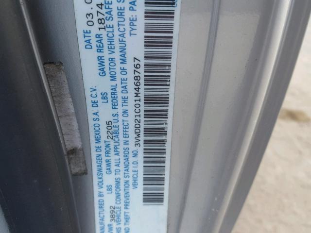 3VWDD21C01M468767 - 2001 VOLKSWAGEN NEW BEETLE ვერცხლისფერი ფოტო 10