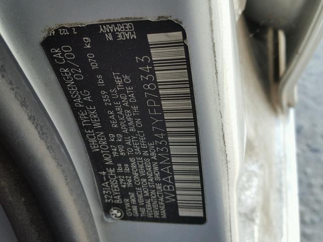 WBAAM3347YFP78343 - 2000 BMW 323 I SILVER photo 10