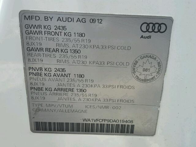 WA1VFCFP9DA019408 - 2013 AUDI Q5 PREMIUM WHITE photo 10