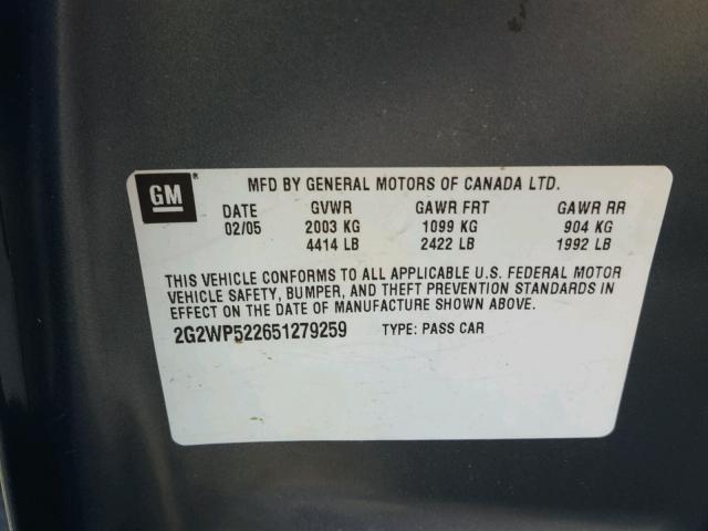 2G2WP522651279259 - 2005 PONTIAC GRAND PRIX 石墨色 照片 10