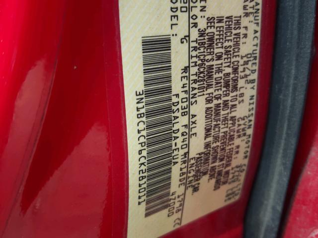 3N1BC1CP6CK281011 - 2012 NISSAN VERSA RED photo 10