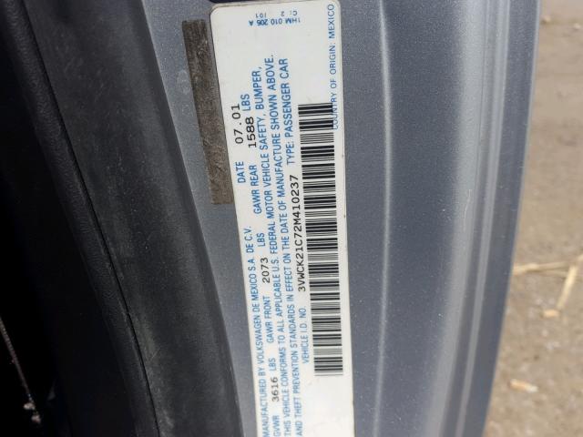 3VWCK21C72M410237 - 2002 VOLKSWAGEN NEW BEETLE 银色 照片 10