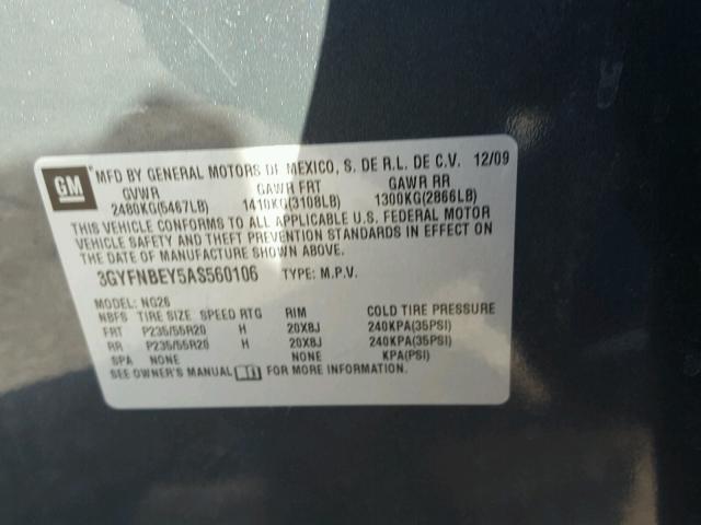 3GYFNBEY5AS560106 - 2010 CADILLAC SRX PERFOR 石墨色 照片 10