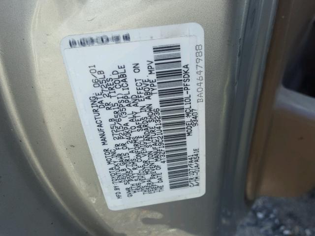 4T3ZF19C21U413236 - 2001 TOYOTA SIENNA CE SILVER photo 10