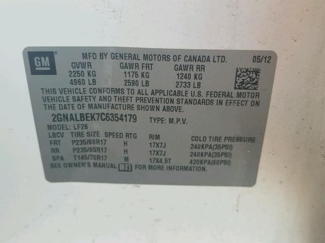 2GNALBEK7C6354179 - 2012 CHEVROLET EQUINOX LS SILVER photo 10