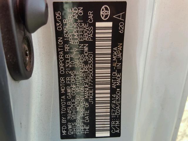 JTKDE177950053601 - 2005 TOYOTA SCION TC 银色 照片 10