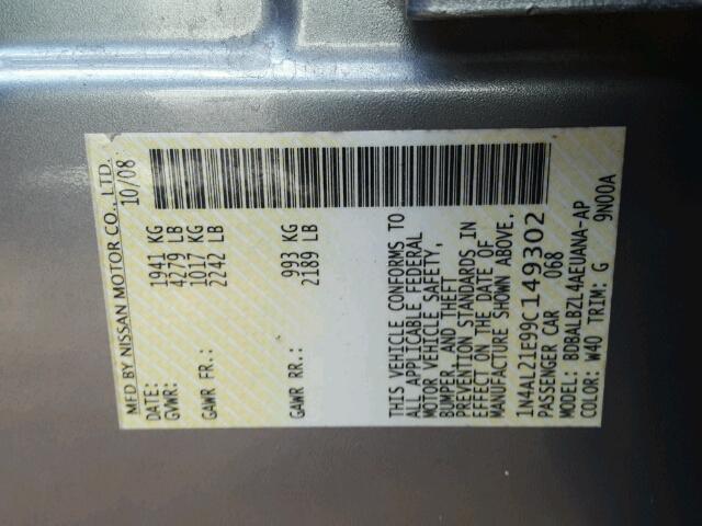 1N4AL21E99C149302 - 2009 NISSAN ALTIMA 2.5 GRAY photo 10