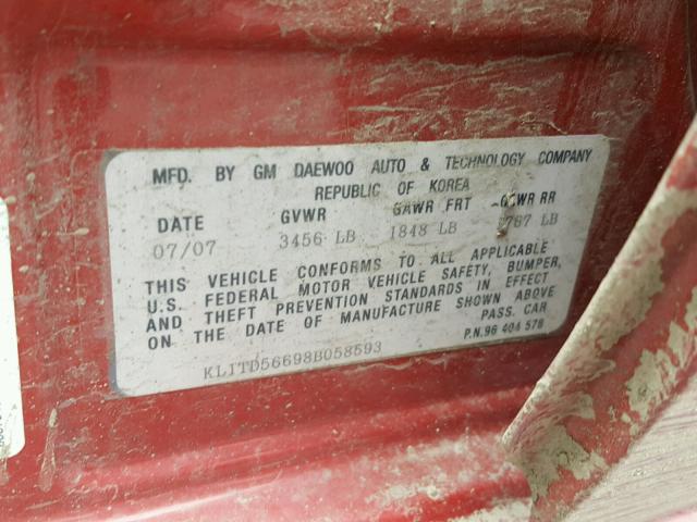 KL1TD56698B058593 - 2008 CHEVROLET AVEO BASE Qırmızı foto 10