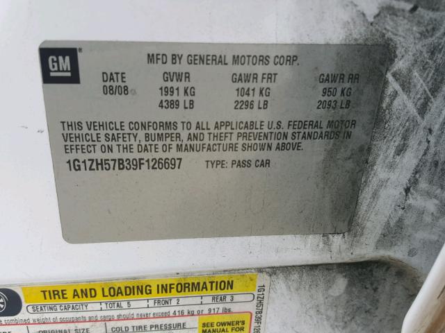 1G1ZH57B39F126697 - 2009 CHEVROLET MALIBU 1LT 白色 照片 10