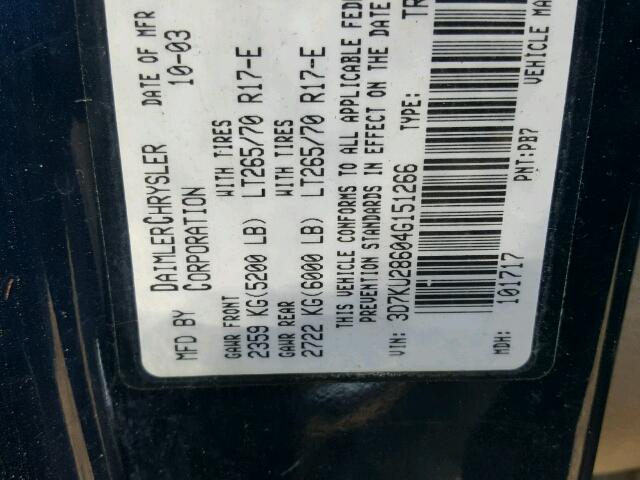 3D7KU28604G151266 - 2004 DODGE RAM 2500 S ლურჯი ფოტო 10