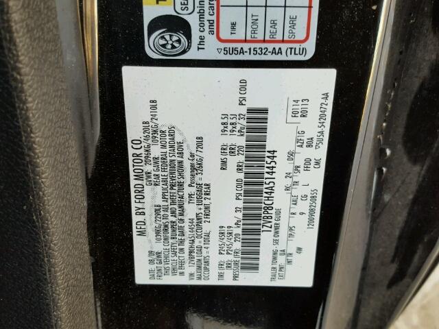 1ZVBP8CH4A5144544 - 2010 FORD MUSTANG BLACK photo 10