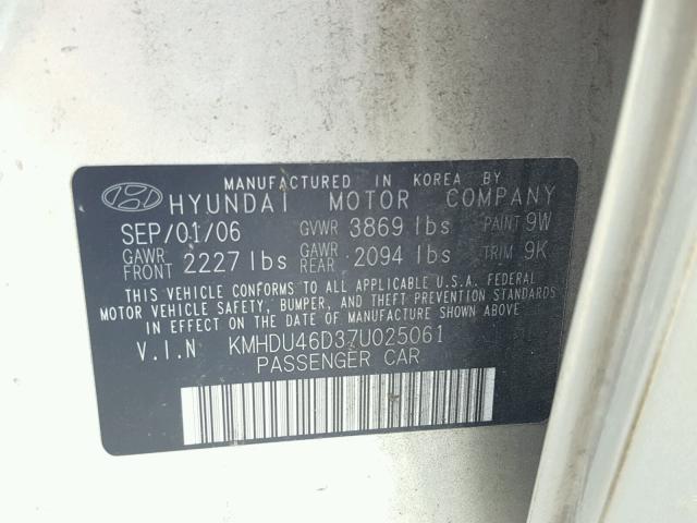 KMHDU46D37U025061 - 2007 HYUNDAI ELANTRA BEIGE photo 10