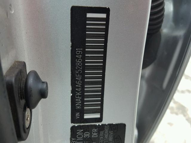 KNAFK4A64F5286491 - 2015 KIA FORTE LX SILVER photo 10