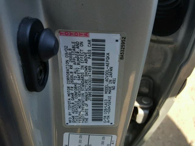 JTDBE30KX30147489 - 2003 TOYOTA CAMRY LE SILVER photo 10