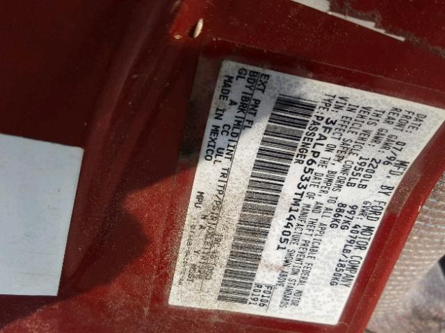 3FALP6533TM144051 - 1996 FORD CONTOUR GL 红色 照片 10