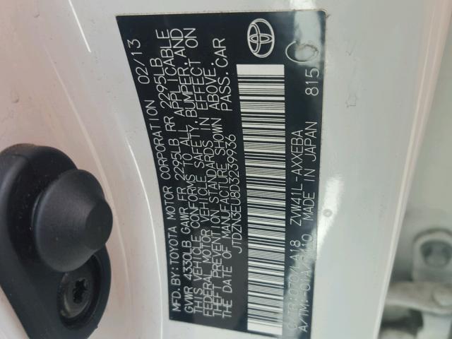 JTDZN3EU8D3239936 - 2013 TOYOTA PRIUS V WHITE photo 10