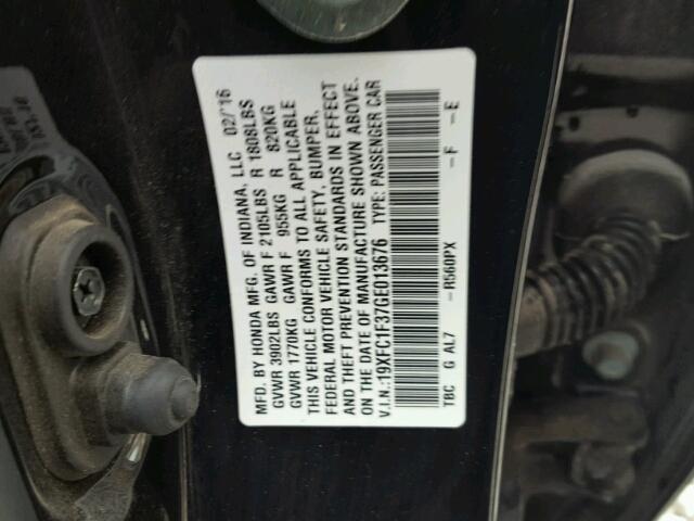 19XFC1F37GE013676 - 2016 HONDA CIVIC BLACK photo 10