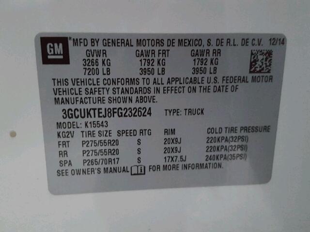 3GCUKTEJ8FG232624 - 2015 CHEVROLET SILVERADO WHITE photo 10