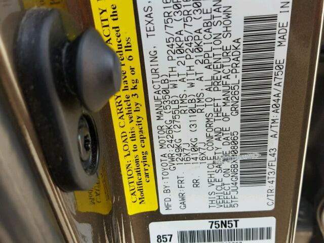 5TFJU4GN6BX008065 - 2011 TOYOTA TACOMA DOU GRAY photo 10