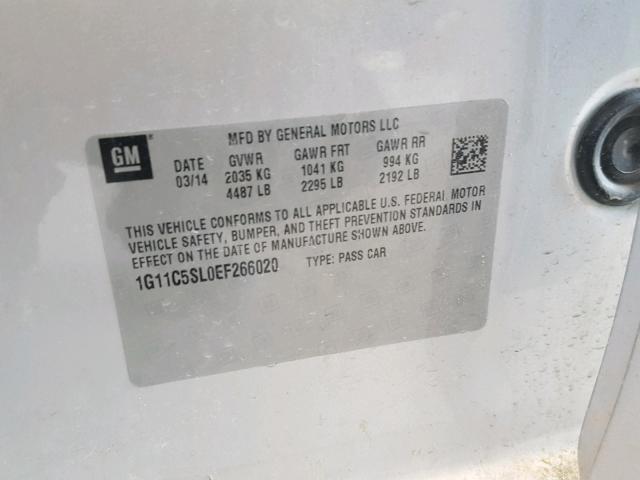 1G11C5SL0EF266020 - 2014 CHEVROLET MALIBU 1LT ვერცხლისფერი ფოტო 10