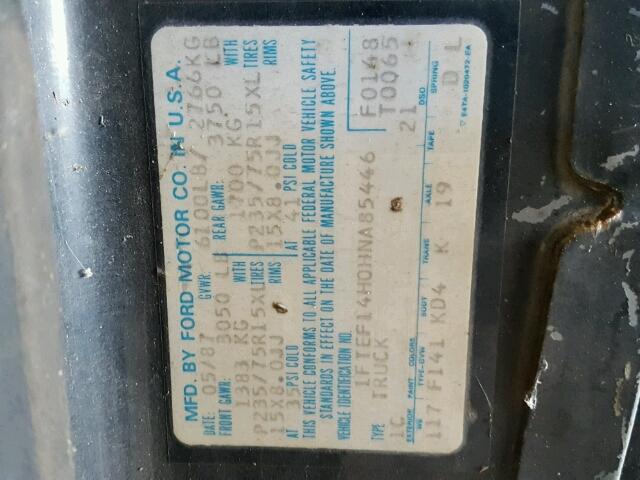 1FTEF14H0HNA85446 - 1987 FORD F150 BLACK photo 10