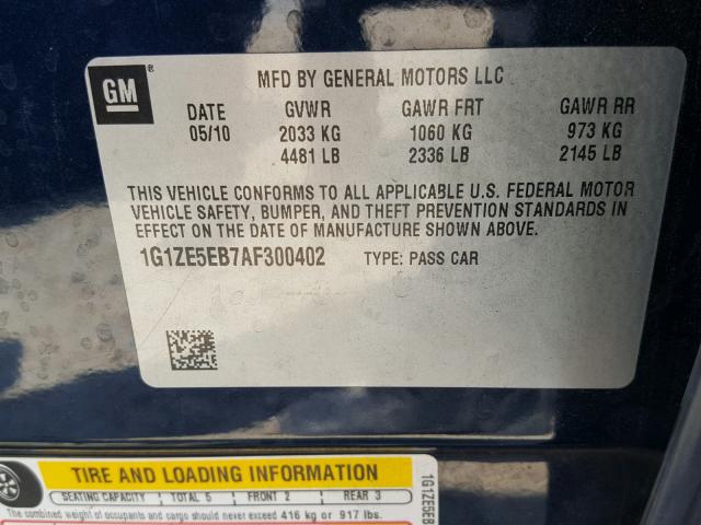 1G1ZE5EB7AF300402 - 2010 CHEVROLET MALIBU LTZ 蓝色 照片 10