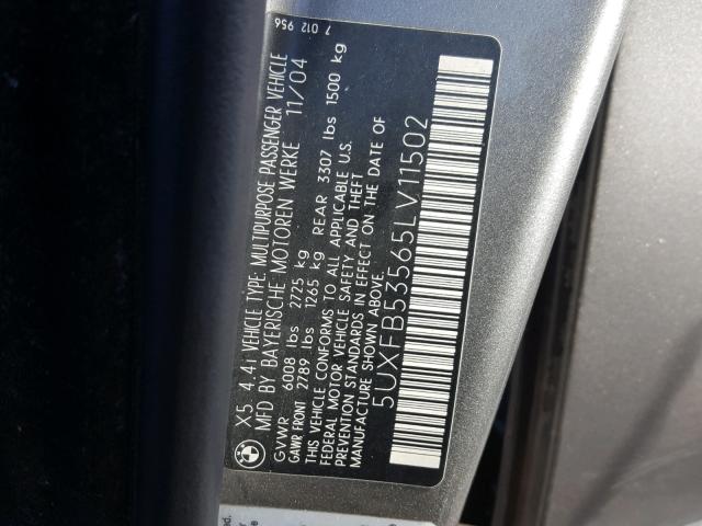 5UXFB53565LV11502 - 2005 BMW X5 4.4I GRAY photo 10