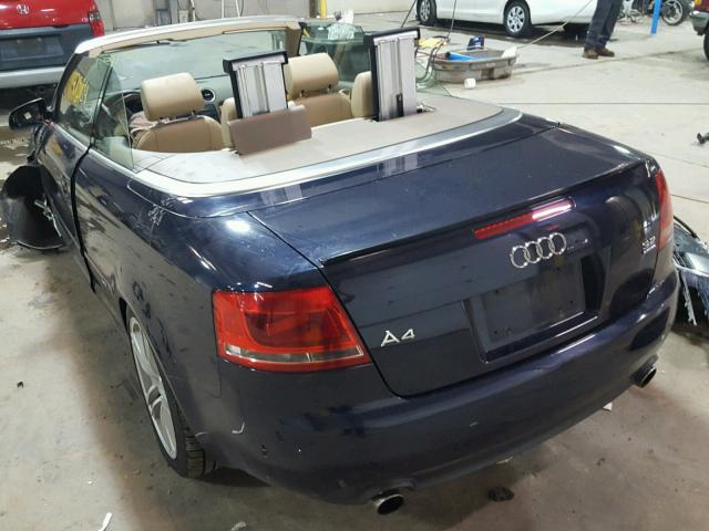 WAUDH48H07K021115 - 2007 AUDI A4 3.2 CAB BLUE photo 3