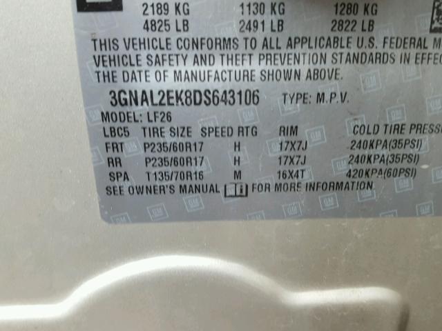 3GNAL2EK8DS643106 - 2013 CHEVROLET CAPTIVA LS 金色 照片 10