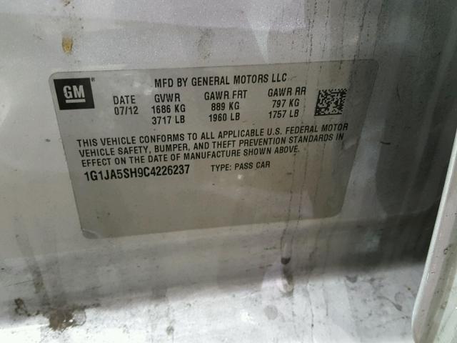 1G1JA5SH9C4226237 - 2012 CHEVROLET SONIC LS 银色 照片 10