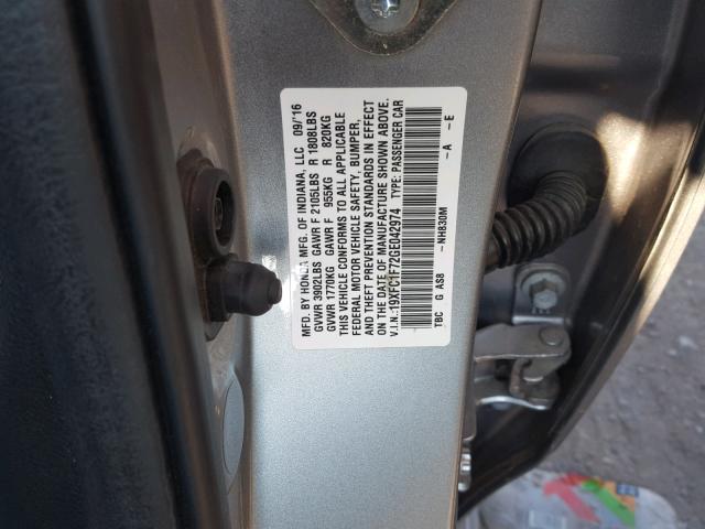 19XFC1F72GE042974 - 2016 HONDA CIVIC EXL 银色 照片 10