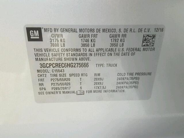 3GCPCREC6HG275666 - 2017 CHEVROLET SILVERADO SILVER photo 10