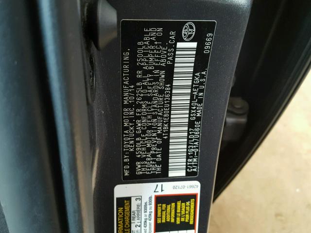 4T1BK1EB0EU136384 - 2014 TOYOTA AVALON BAS Graphite photo 10