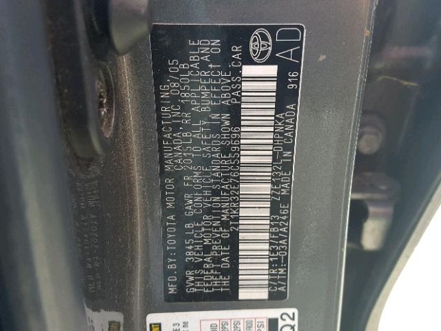 2T1KR32E76C559696 - 2006 TOYOTA COROLLA MA GRAY photo 10