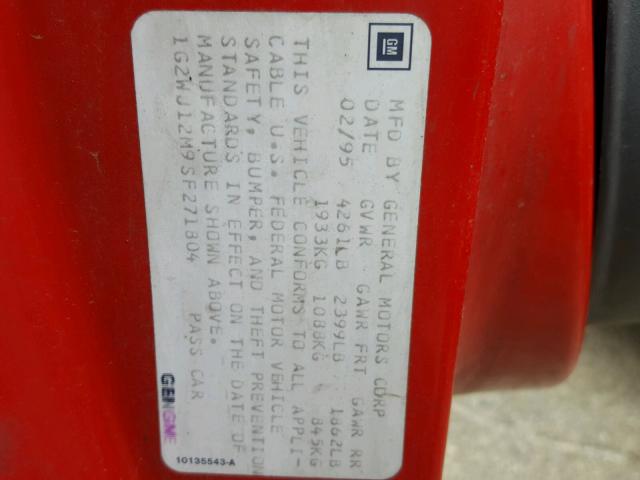 1G2WJ12M9SF271804 - 1995 PONTIAC GRAND PRIX RED photo 10