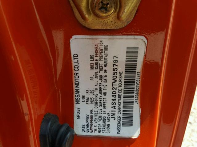 JN1AS44D2TW055797 - 1996 NISSAN 240SX BASE ORANGE photo 10