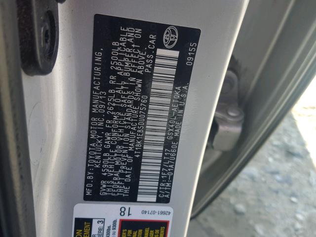 4T1BK1EB5DU075760 - 2013 TOYOTA AVALON BAS Silber Foto 10