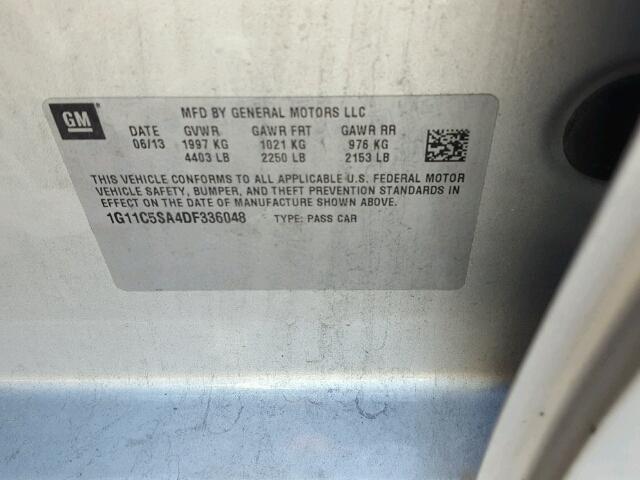 1G11C5SA4DF336048 - 2013 CHEVROLET MALIBU 1LT 银色 照片 10