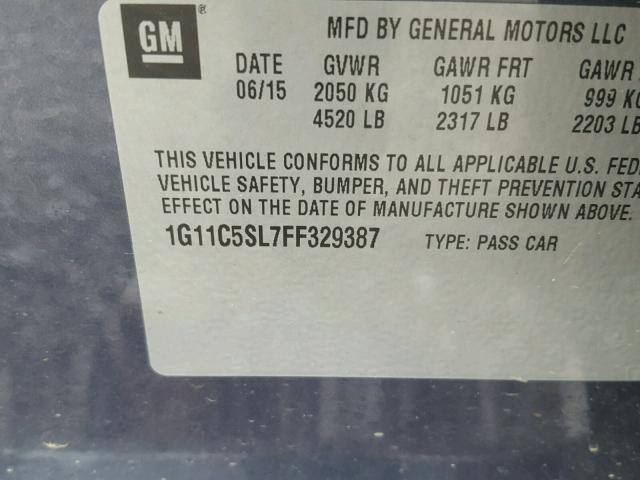 1G11C5SL7FF329387 - 2015 CHEVROLET MALIBU 1LT BLUE photo 10