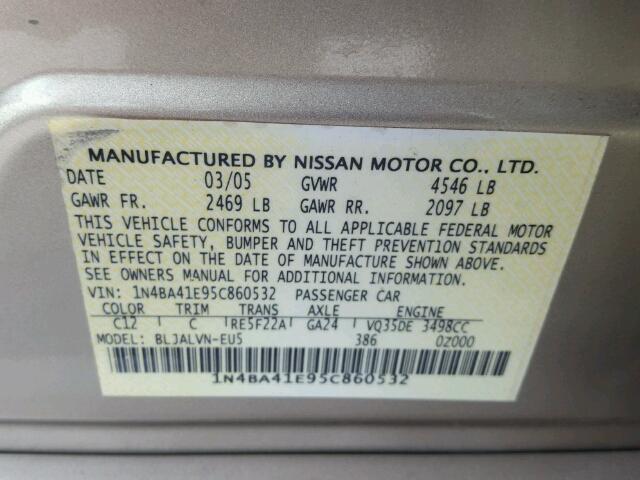 1N4BA41E95C860532 - 2005 NISSAN MAXIMA SE BEIGE photo 10