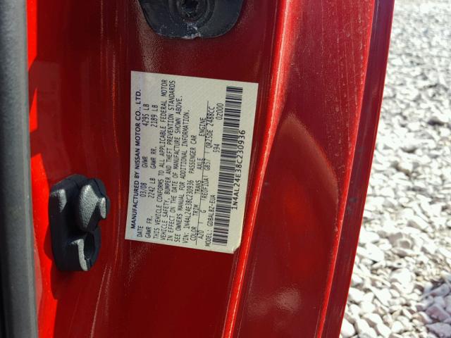 1N4AL24E38C230936 - 2008 NISSAN ALTIMA RED photo 10