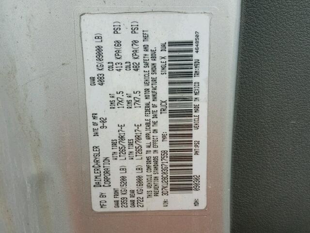 3D7KS28A48G195643 - 2008 DODGE RAM 2500 S Արծաթագույն լուսանկար 10