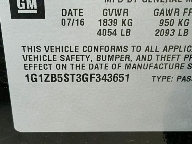 1G1ZB5ST3GF343651 - 2016 CHEVROLET MALIBU LS Qara foto 10