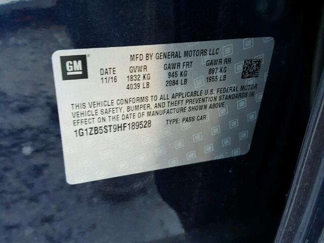 1G1ZB5ST9HF189528 - 2017 CHEVROLET MALIBU LS Mavi fotoğraf 10