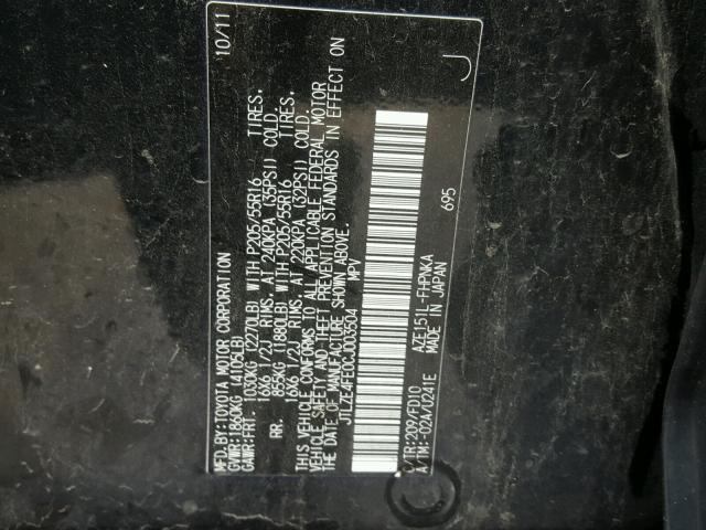 JTLZE4FE0CJ003504 - 2012 TOYOTA SCION XB შავი ფოტო 10