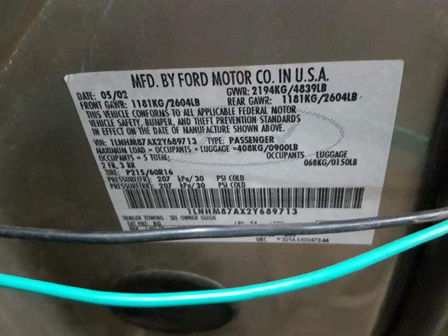 1LNHM87AX2Y689713 - 2002 LINCOLN LS 金色 照片 10