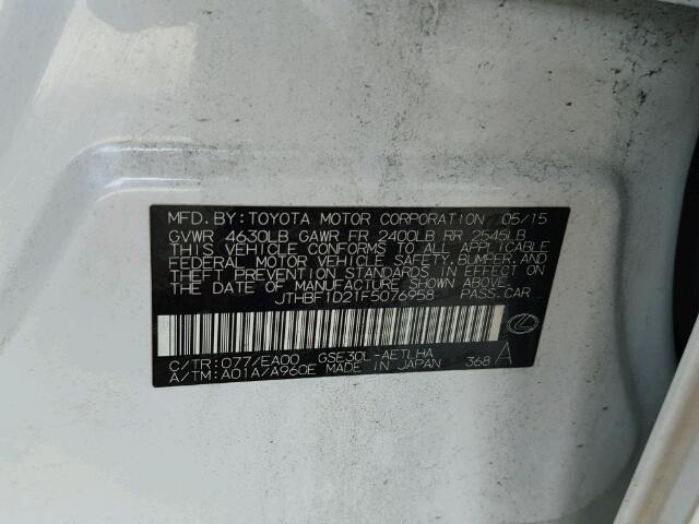 JTHBF1D21F5076958 - 2015 LEXUS IS 250 WHITE photo 10