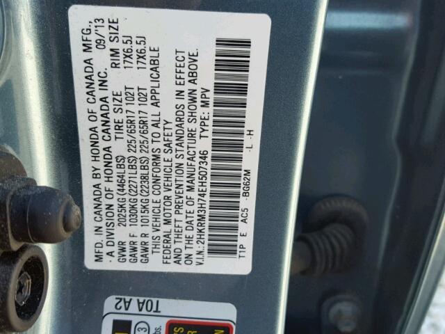 2HKRM3H74EH507346 - 2014 HONDA CR-V TURQUOISE photo 10