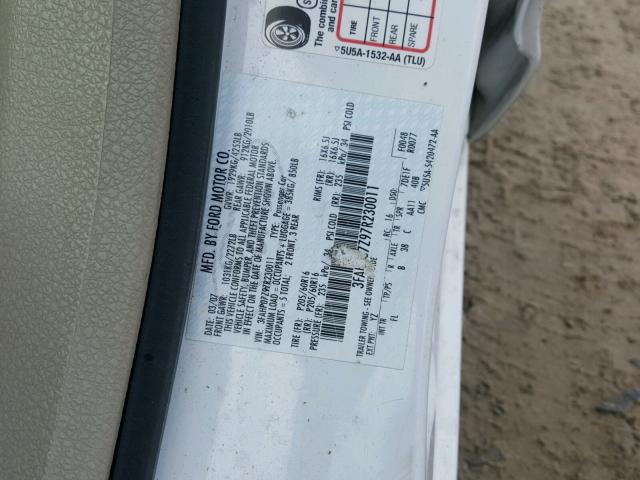 3FAHP07Z97R230011 - 2007 FORD FUSION SE WHITE photo 10