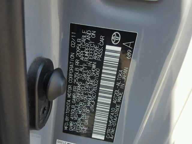 JTKJF5C77B3021060 - 2011 TOYOTA SCION TC 灰色 照片 10